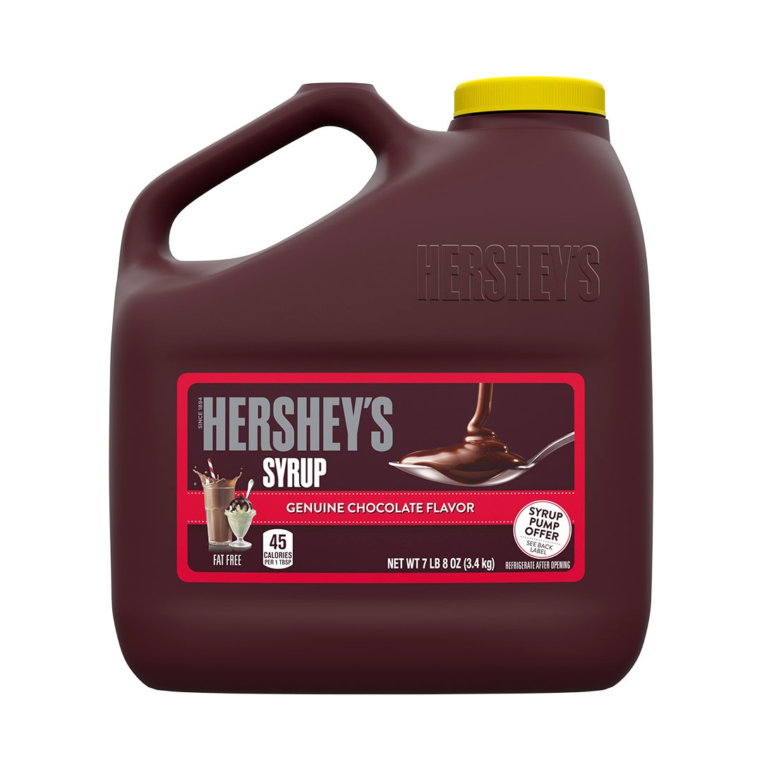 HERSHEY'S Chocolate Syrup, 45 lb box, 6 jugs - Front of Individual Package