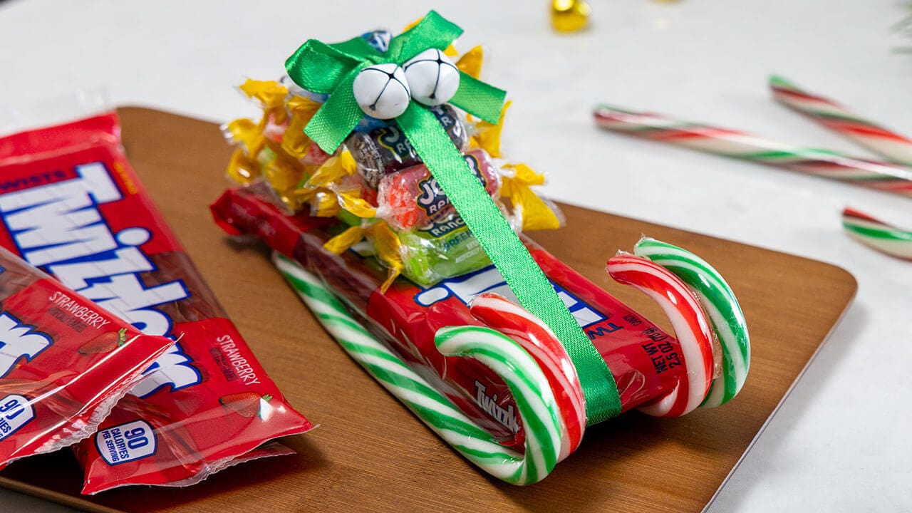 candy sleigh made of hersheys assorted fruity candies