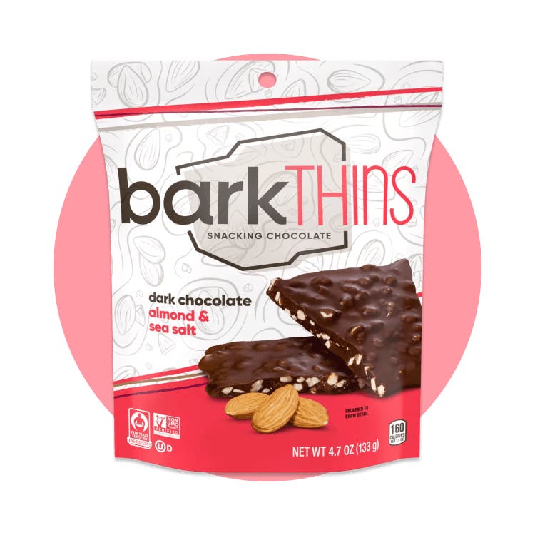 bag of barkthins dark chocolate almond and sea salt snacking chocolate