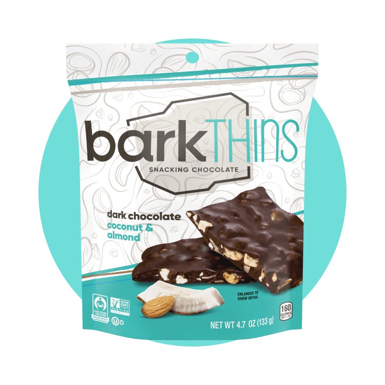 bag of barkthins dark chocolate coconut and almond snacking chocolate