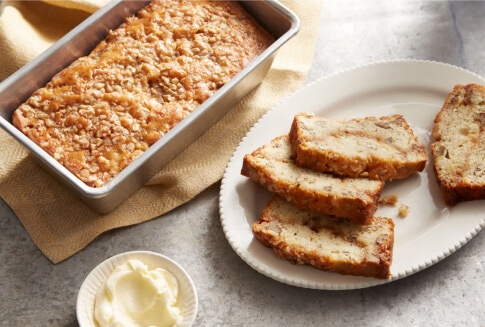 toffee banana rum bread loaf