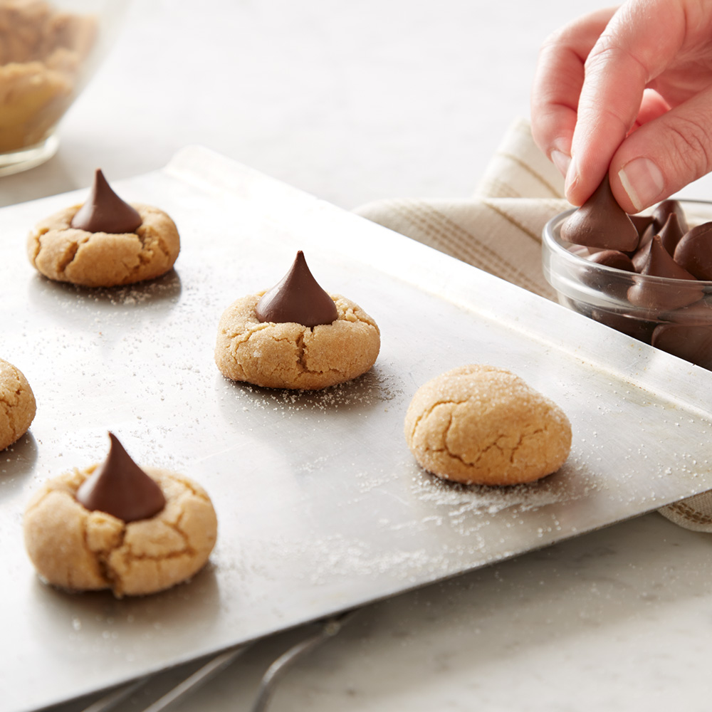 tray of gluten free peanut butter blossom cookies